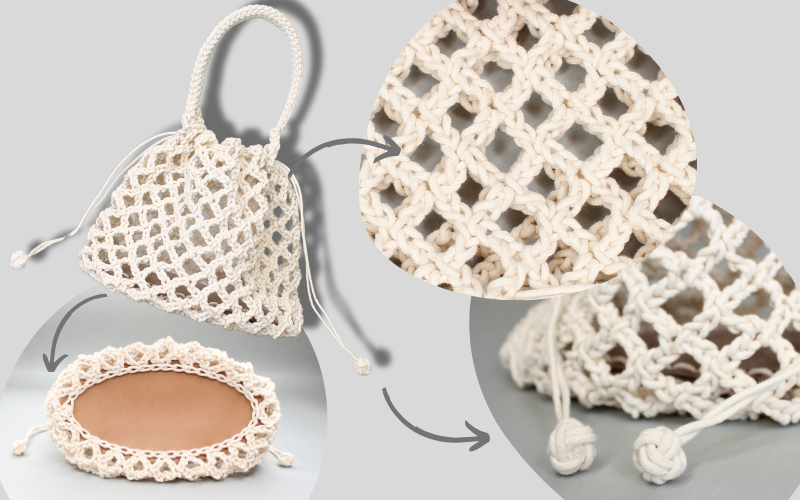 The recipe giveaway for September is a “Cotton Cord Net Drawstring Bag” designed by Eriko Aoki.